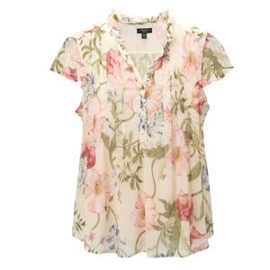 Cocomo Plus Size 1X Ivory Multi Floral Print Pintuck Short Flutter Sleeve Top